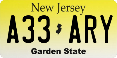 NJ license plate A33ARY