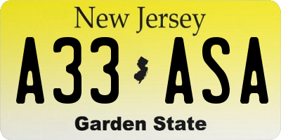 NJ license plate A33ASA