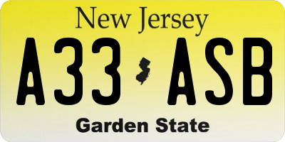NJ license plate A33ASB
