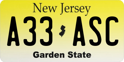 NJ license plate A33ASC
