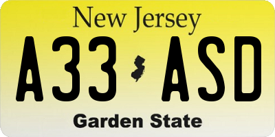NJ license plate A33ASD