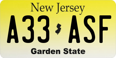NJ license plate A33ASF