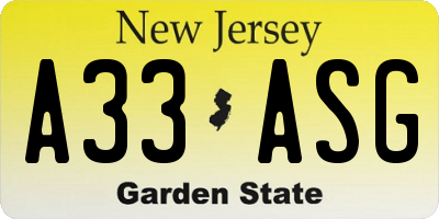 NJ license plate A33ASG