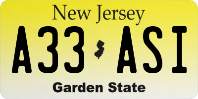NJ license plate A33ASI