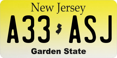 NJ license plate A33ASJ