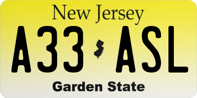NJ license plate A33ASL