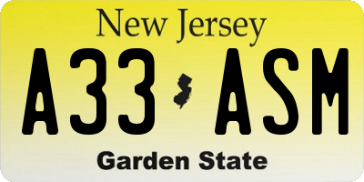 NJ license plate A33ASM