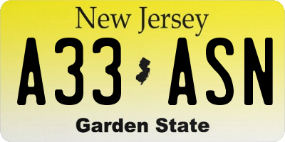 NJ license plate A33ASN