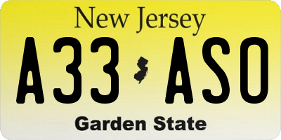 NJ license plate A33ASO