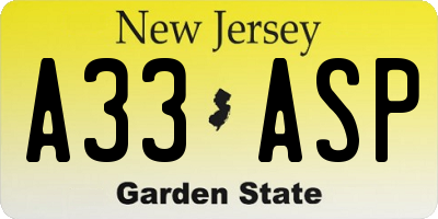 NJ license plate A33ASP