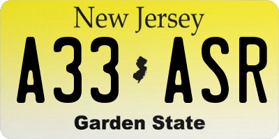 NJ license plate A33ASR