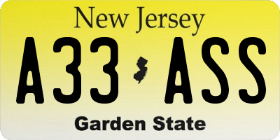 NJ license plate A33ASS