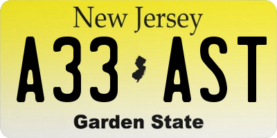 NJ license plate A33AST