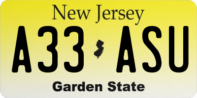 NJ license plate A33ASU