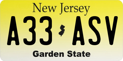 NJ license plate A33ASV