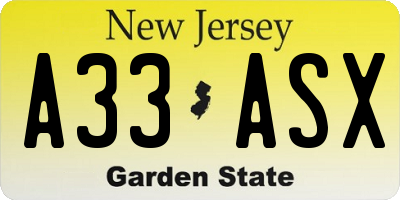 NJ license plate A33ASX