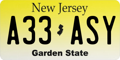 NJ license plate A33ASY