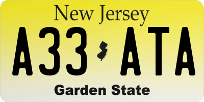 NJ license plate A33ATA
