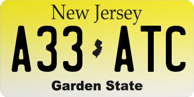 NJ license plate A33ATC