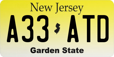 NJ license plate A33ATD