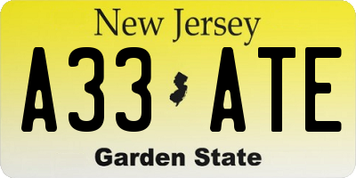 NJ license plate A33ATE