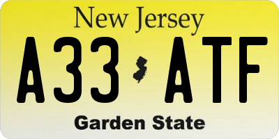 NJ license plate A33ATF