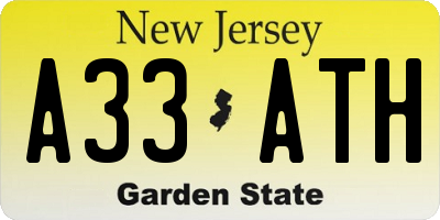 NJ license plate A33ATH