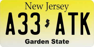 NJ license plate A33ATK