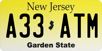 NJ license plate A33ATM