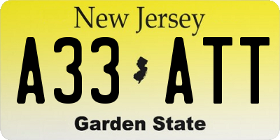 NJ license plate A33ATT
