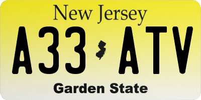 NJ license plate A33ATV