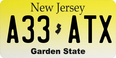 NJ license plate A33ATX