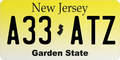 NJ license plate A33ATZ