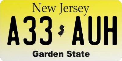 NJ license plate A33AUH