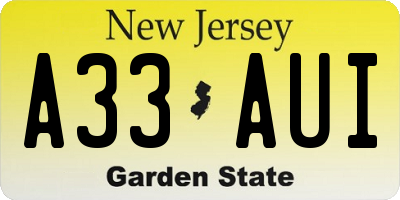 NJ license plate A33AUI