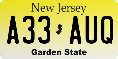 NJ license plate A33AUQ