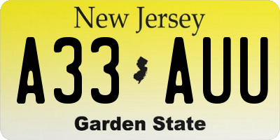 NJ license plate A33AUU