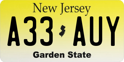 NJ license plate A33AUY