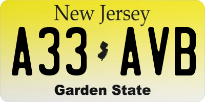 NJ license plate A33AVB