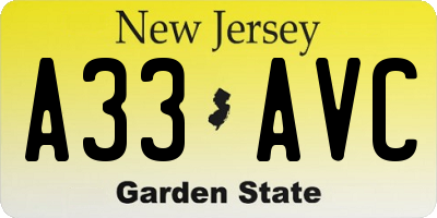 NJ license plate A33AVC