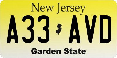 NJ license plate A33AVD