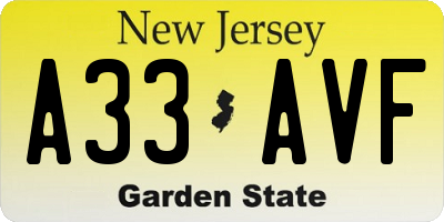 NJ license plate A33AVF