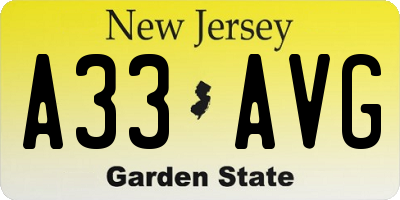 NJ license plate A33AVG