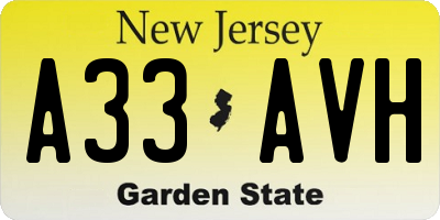 NJ license plate A33AVH