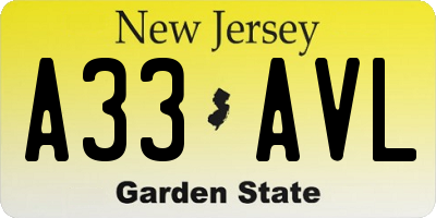 NJ license plate A33AVL
