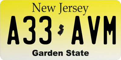 NJ license plate A33AVM