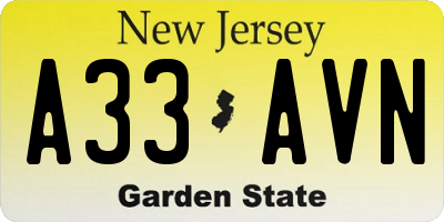 NJ license plate A33AVN