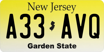 NJ license plate A33AVQ