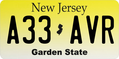 NJ license plate A33AVR