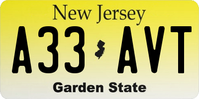 NJ license plate A33AVT